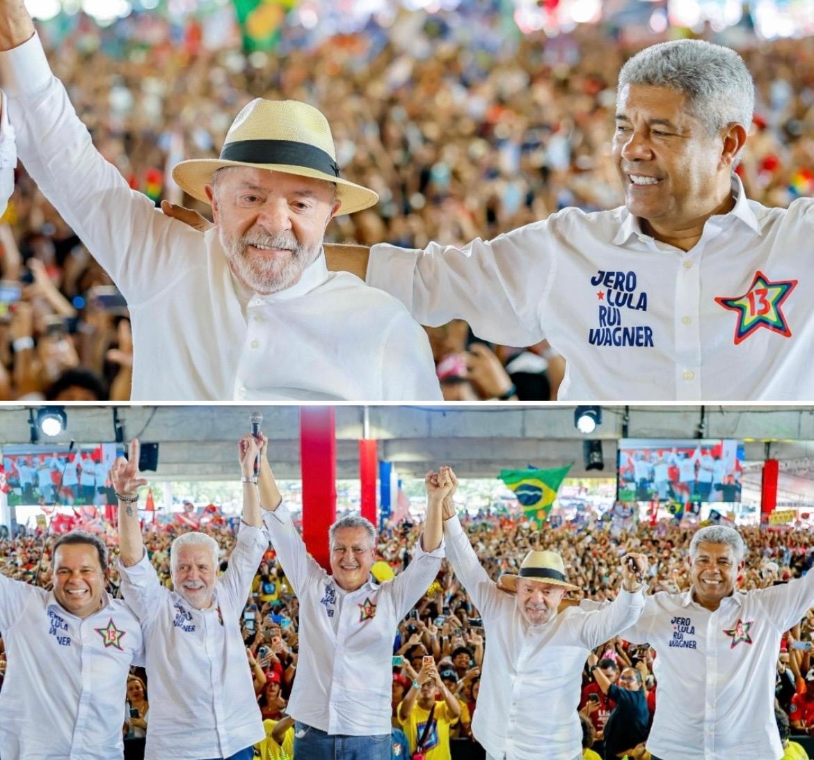 Lula reúne multidão em Salvador e oficializa apoio à chapa de Jerônimo, Rui Costa e Jaques Wagner